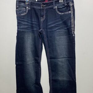 Rock and Roll Cowgirl Womens Dark Wash Rhinestone Embellished Bootcut Jeans